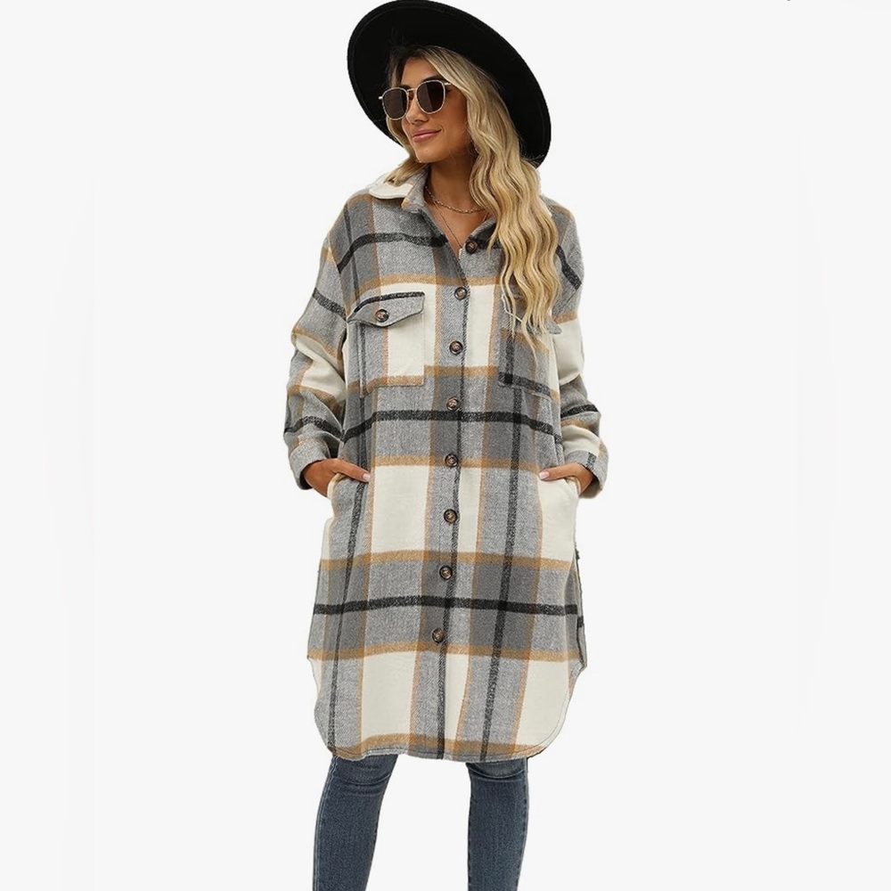 NWT SeekMe Women's Oversized Flannel Plaid Shacket Medium